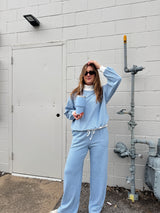 Mock Neck Stripe Lounge Set Pant