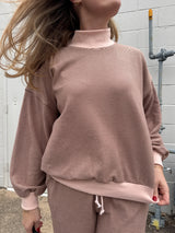 Mock Neck Stripe Lounge Set Top