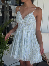 Blue Floral Stripe Mini Dress