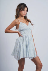 Blue Floral Stripe Mini Dress