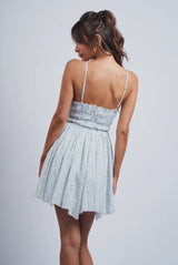 Blue Floral Stripe Mini Dress