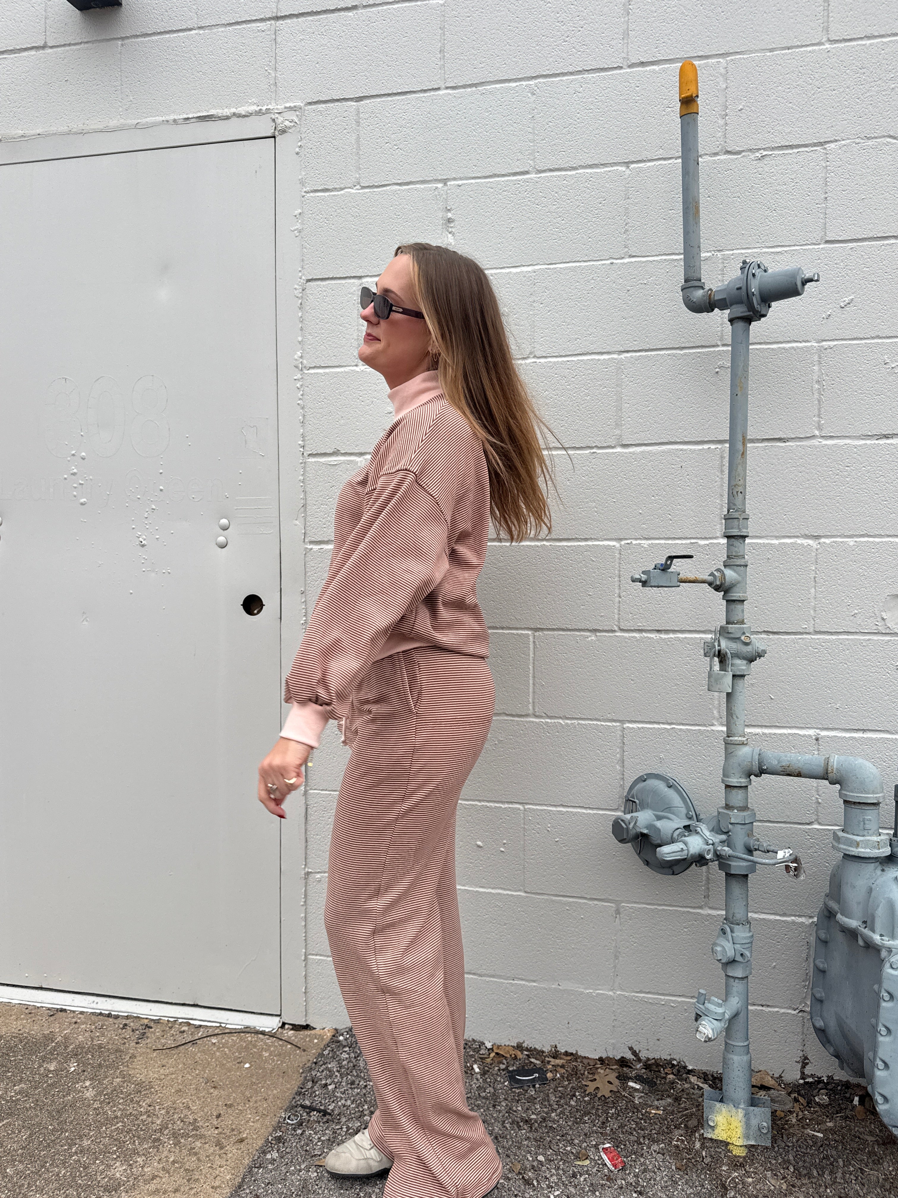 Mock Neck Stripe Lounge Set Pant