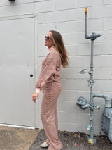 Mock Neck Stripe Lounge Set Pant