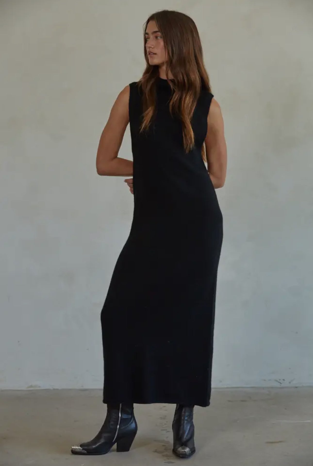 Knit Turtleneck Sleeveless Maxi Dress