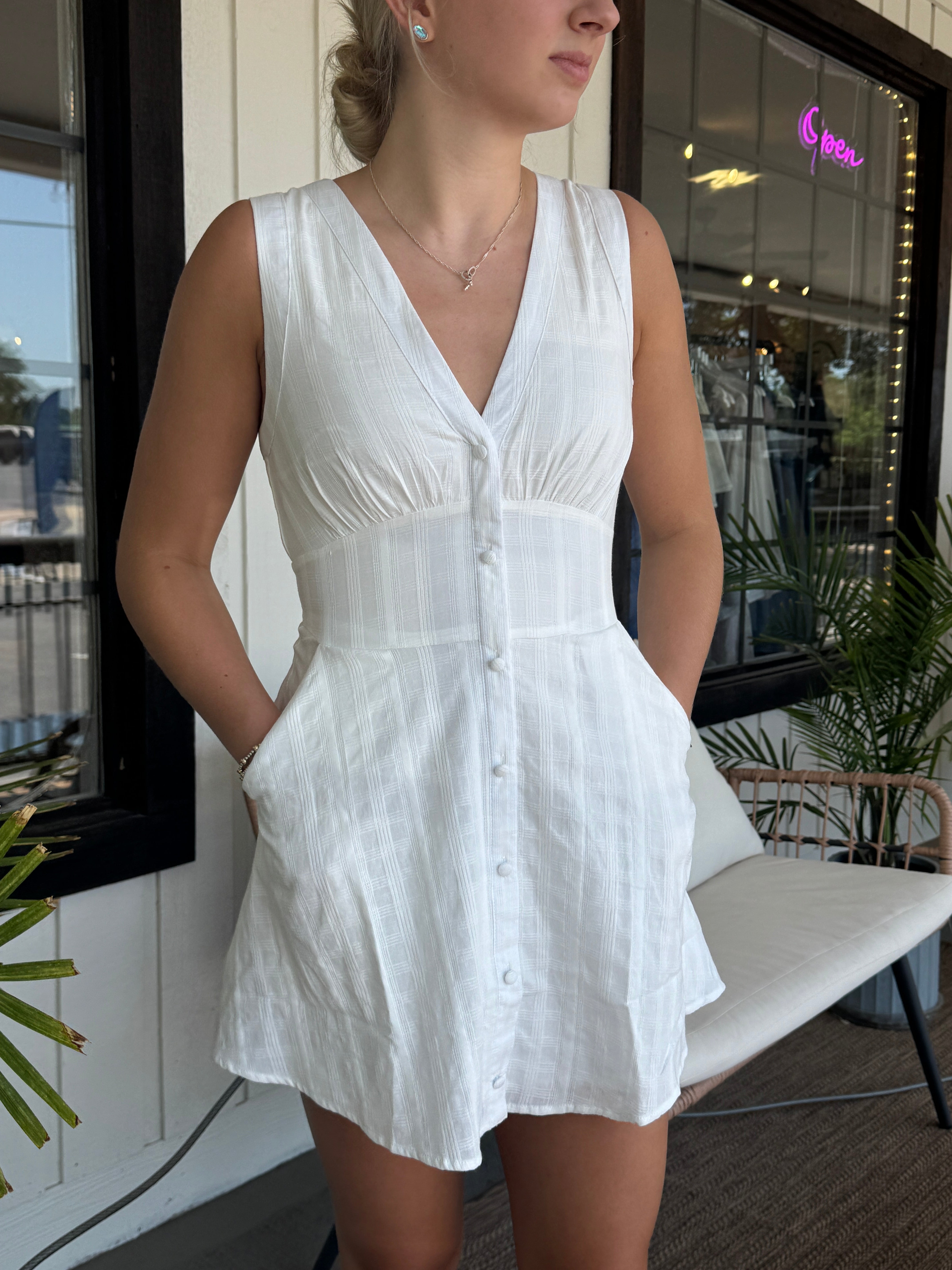 V-neckFitted Waist Dress