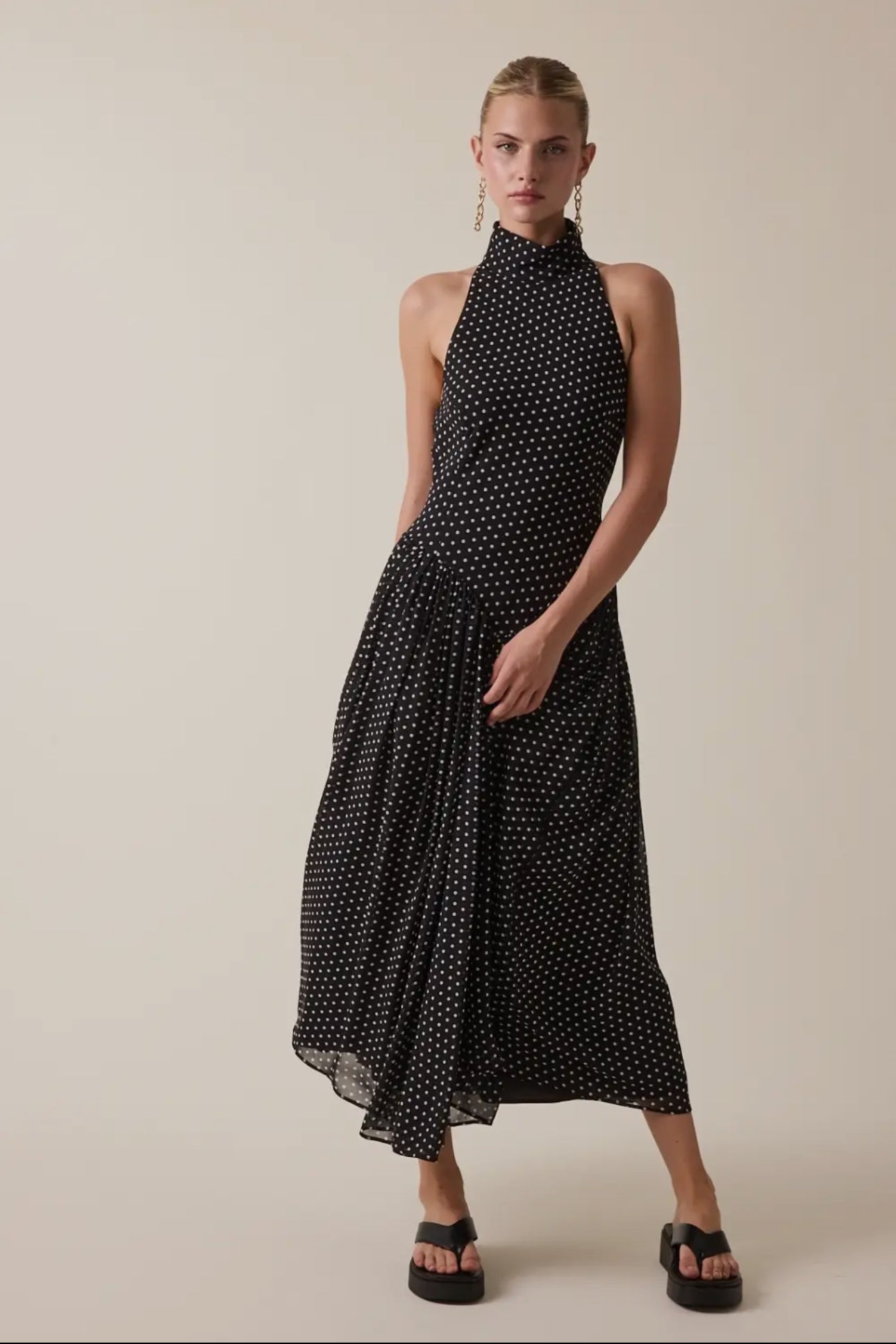 Mock Neck Polka Dot Dress