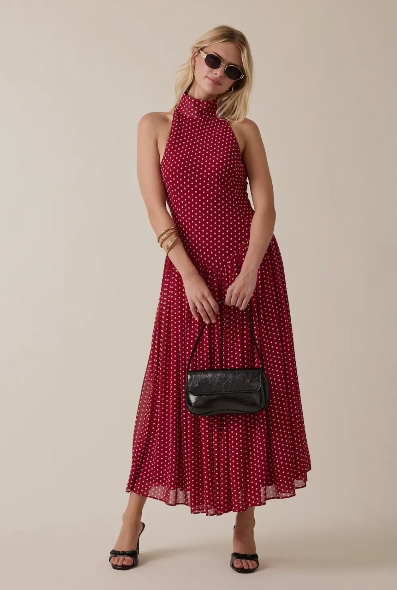 Mock Neck Polka Dot Dress