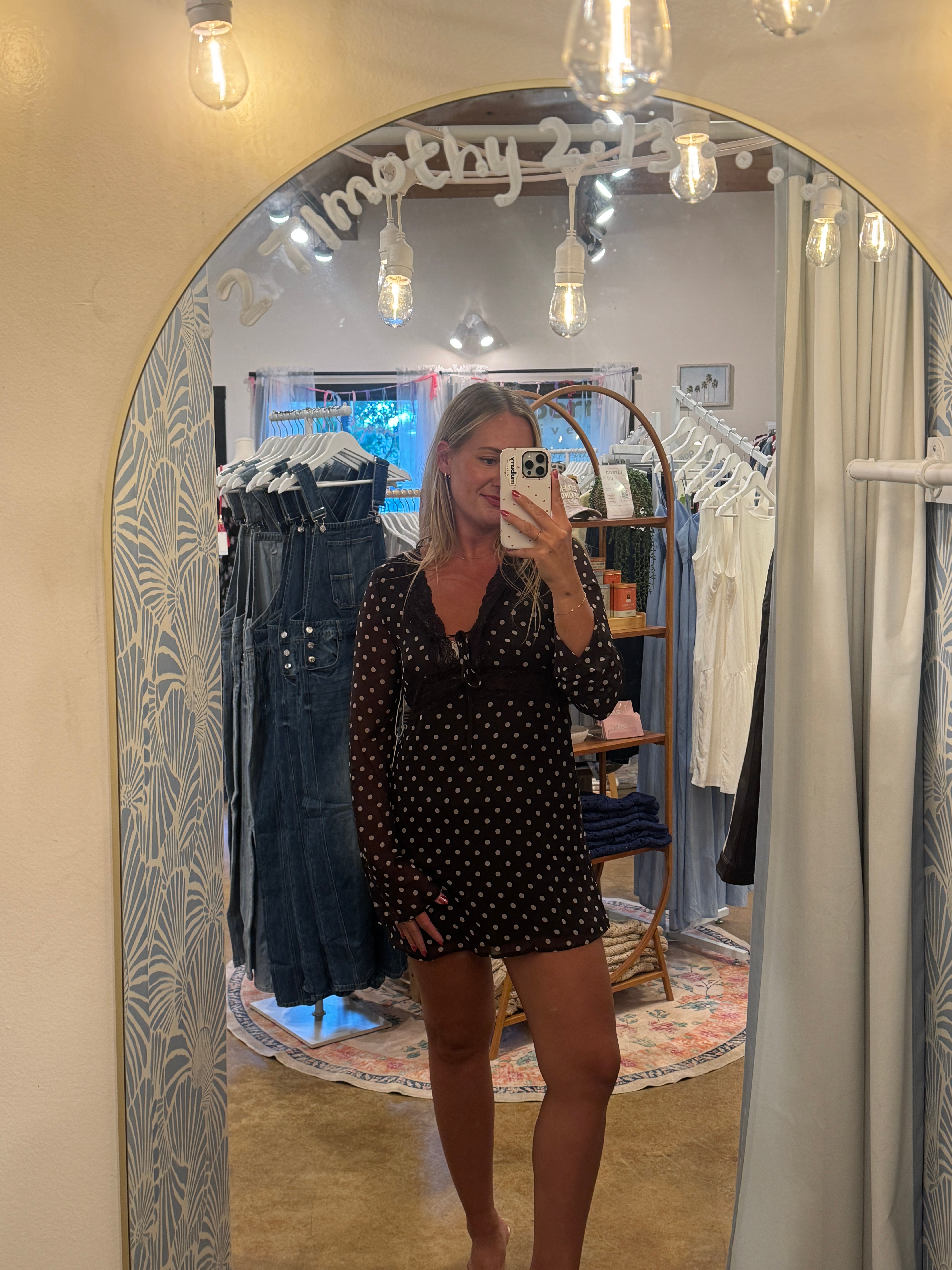 Brown Polka Dot Long Sleeve Dress
