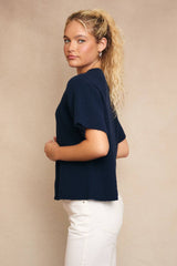 Round Neck Short Sleeve Sweater Cardigan
