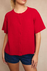 Round Neck Short Sleeve Sweater Cardigan