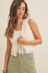 Embroidery Vest with Front Ribbon Tie