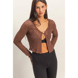 Pearl Button Sheer Lace Cardigan Top