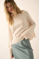 Solid Knit Wide-Sleeve Loose-Fit Sweater
