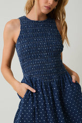 Denim Polka Dot Midi Dress