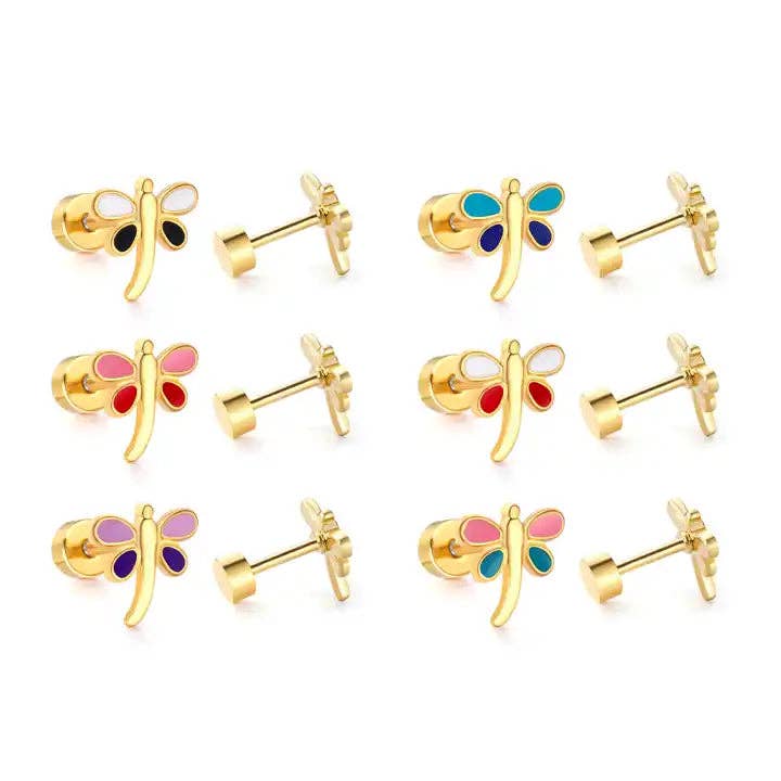 Screwback Stud Earrings - Bri Butterfly White and Black