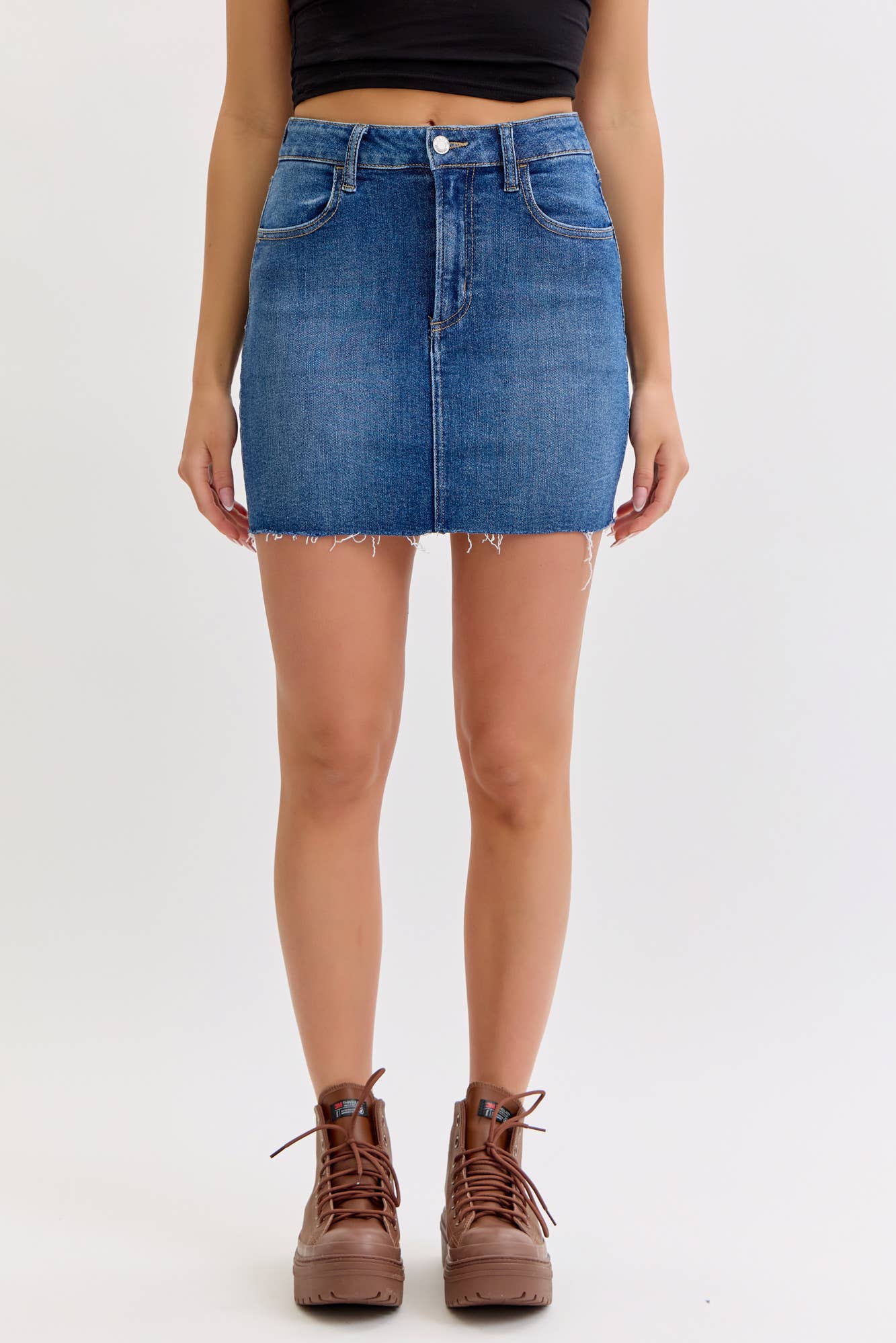 Basic Mid Waisted Mini Skirt - Raw Hem