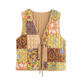 Literary Retro Print Tether Padded Vest
