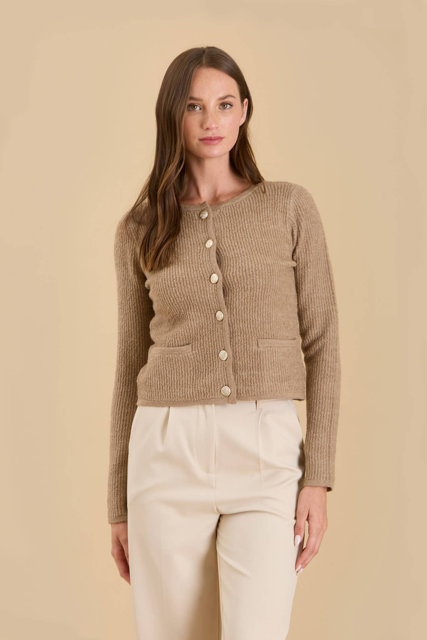 Round Neck Gold Button Cardigan