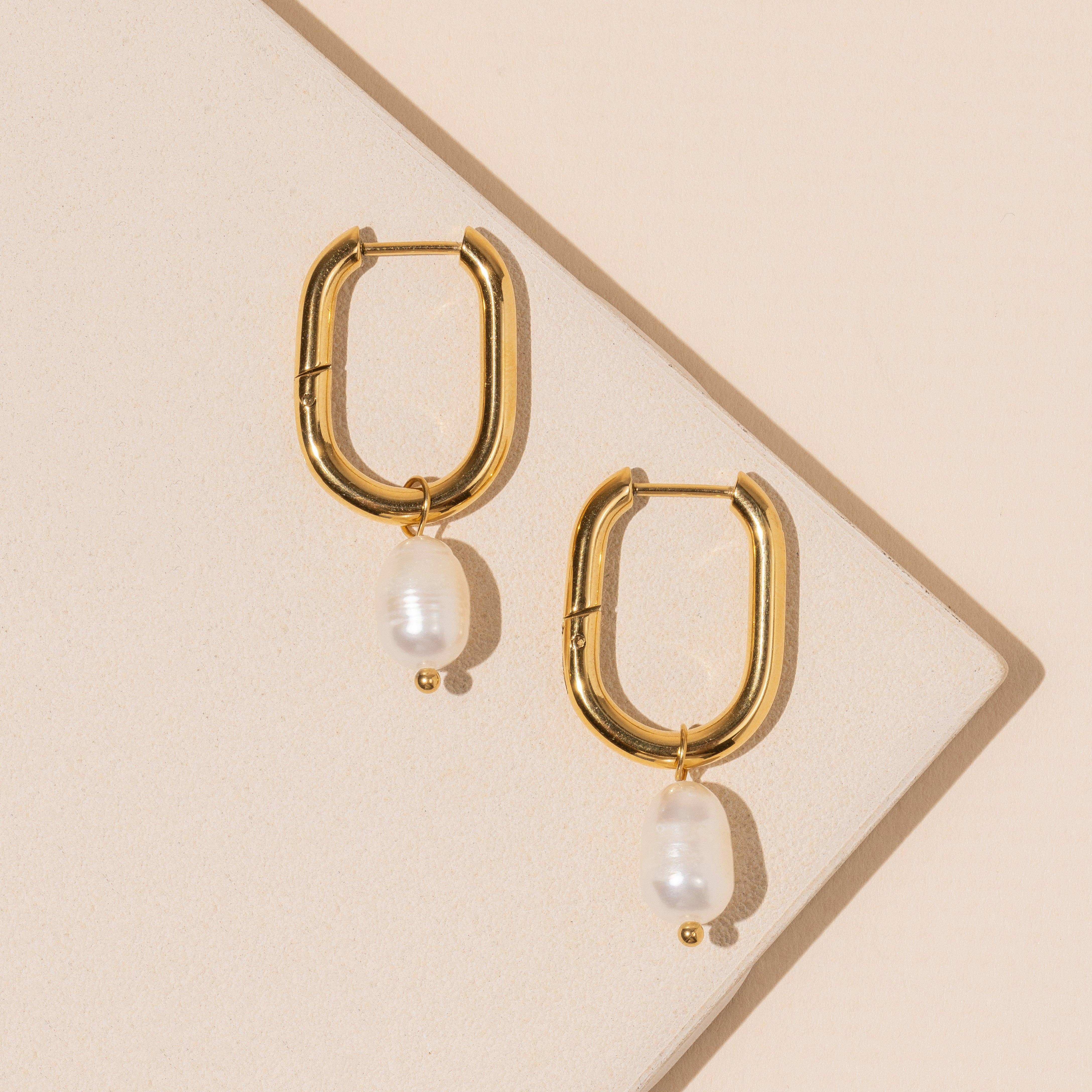 18K Gold-Dipped Stainless Steel Earrings with Pearl Charm
