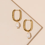 18K Gold-Dipped Stainless Steel Earrings with Pearl Charm