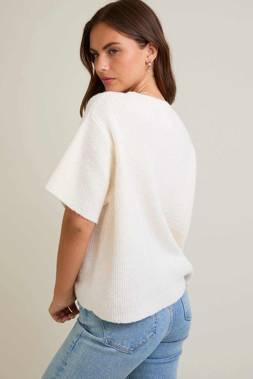 Round Neck Short Sleeve Sweater Cardigan