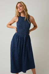 Denim Polka Dot Midi Dress