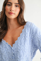Scallop Hem Cable Knit Cardigan