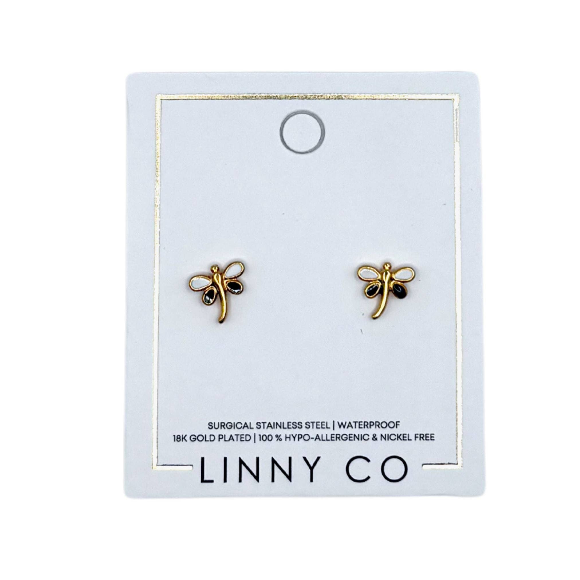 Screwback Stud Earrings - Bri Butterfly White and Black