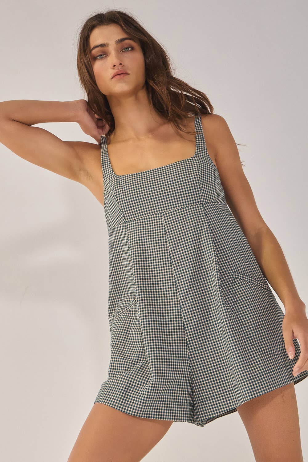 Sleeveless Plaid Relaxed Romper