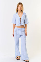 Stripe Front Tie Collared Top