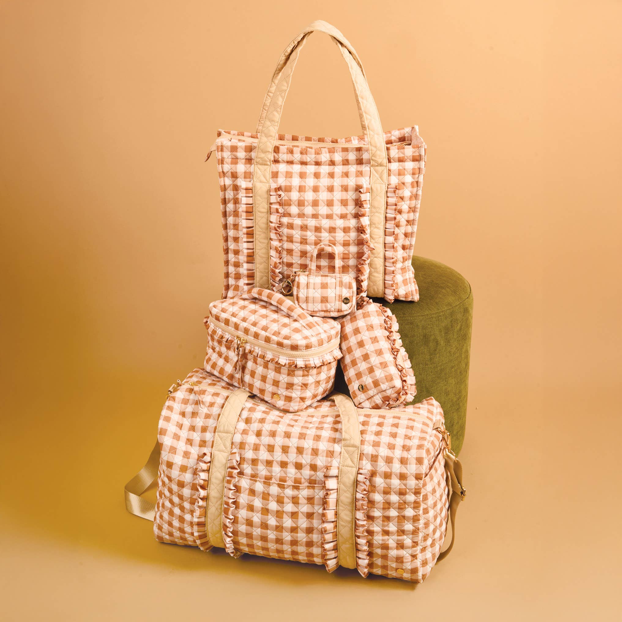 Essentials Quilted Cosmetic Pouch-Maple Gingham