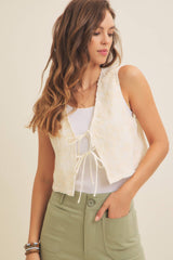 Embroidery Vest with Front Ribbon Tie