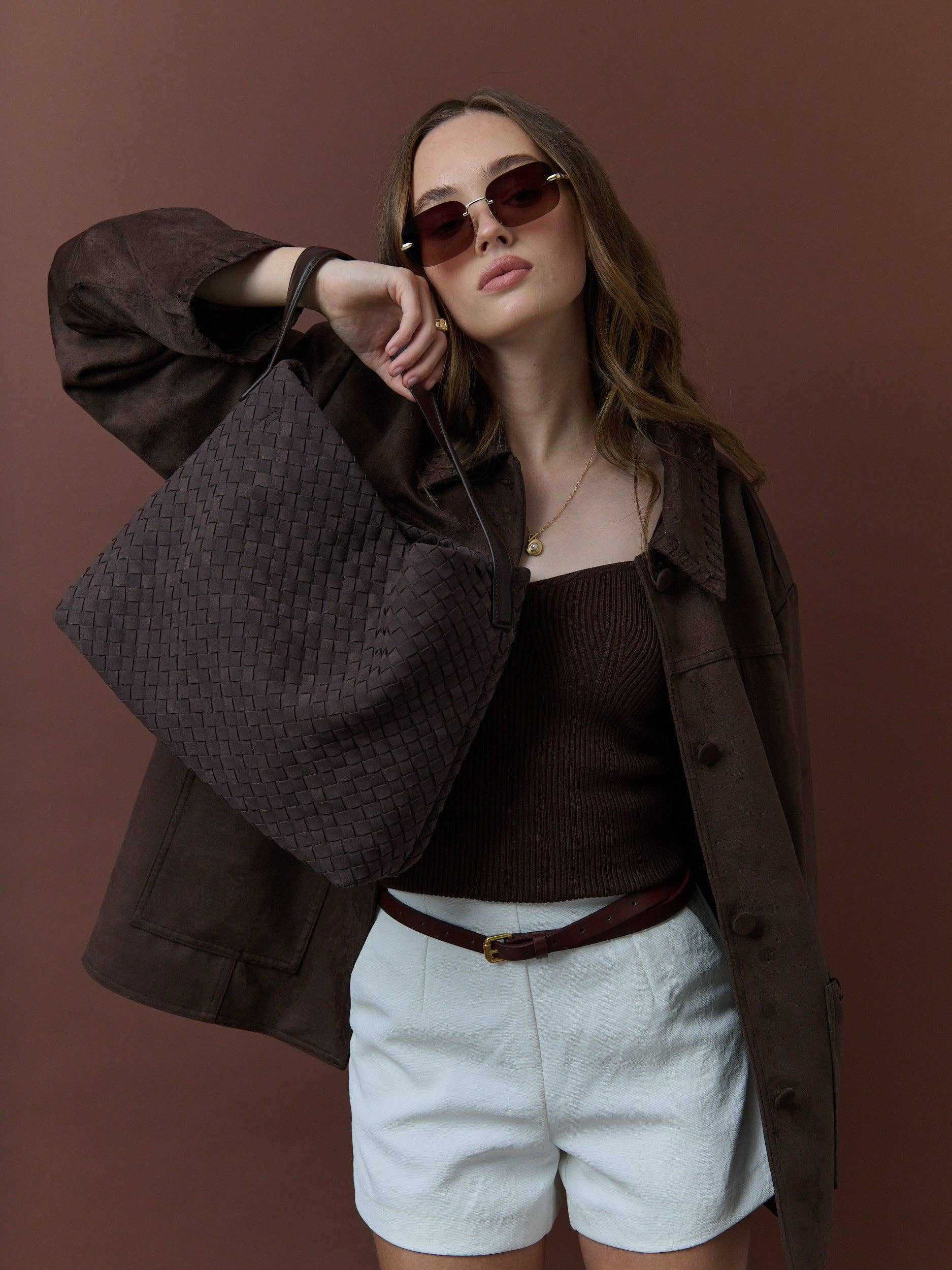 Calla Woven Handbag in Brown