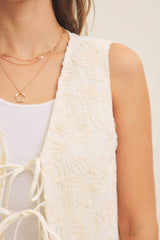 Embroidery Vest with Front Ribbon Tie