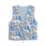Literary Retro Print Tether Padded Vest