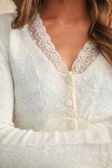 Lace Contrast Knit Cardigan