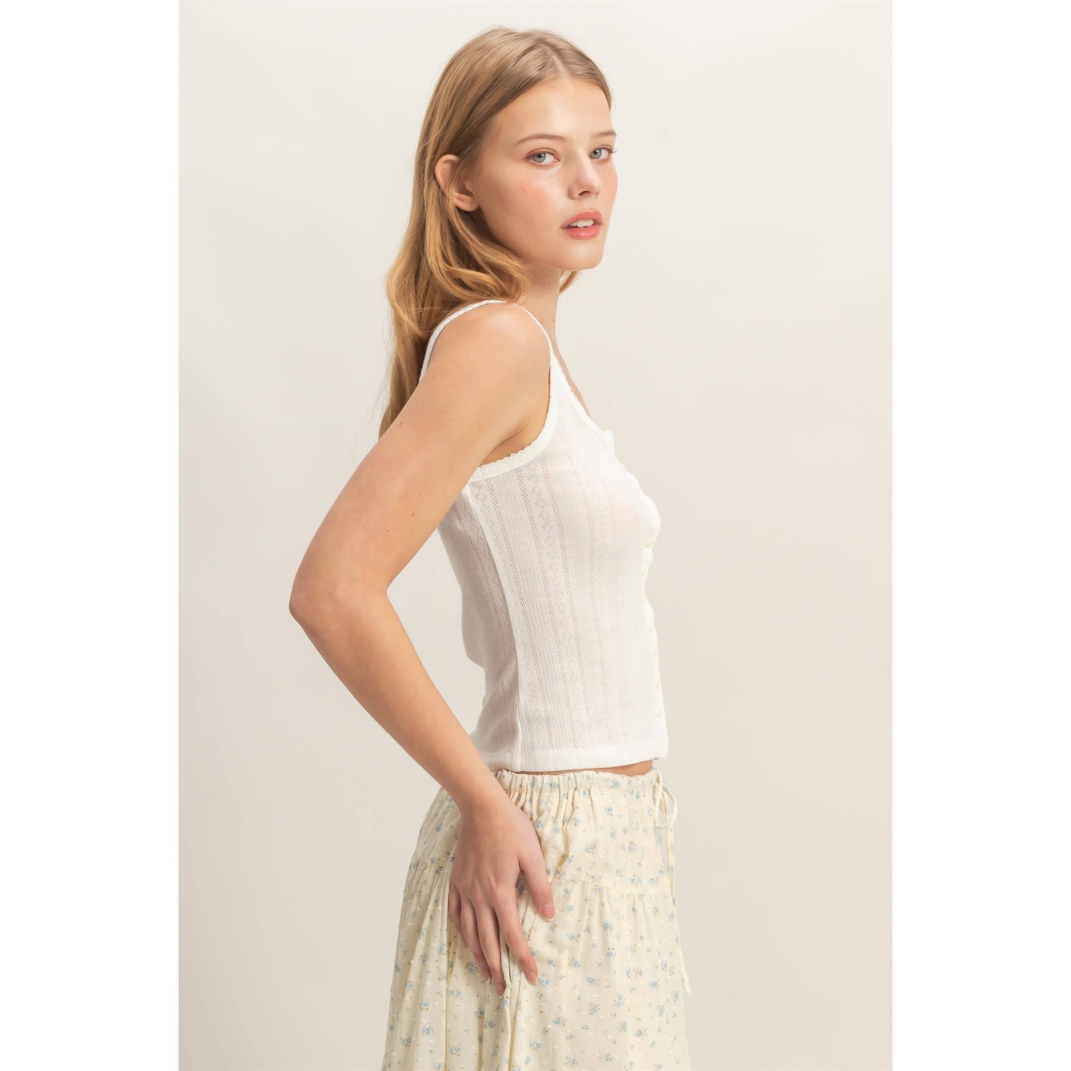 Button Front Ribbed Tank Top