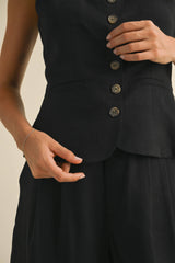 Tercel Button Front Linen Vest
