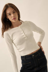 Shaper Fit Round Neck Snap Button Rib Knit Top