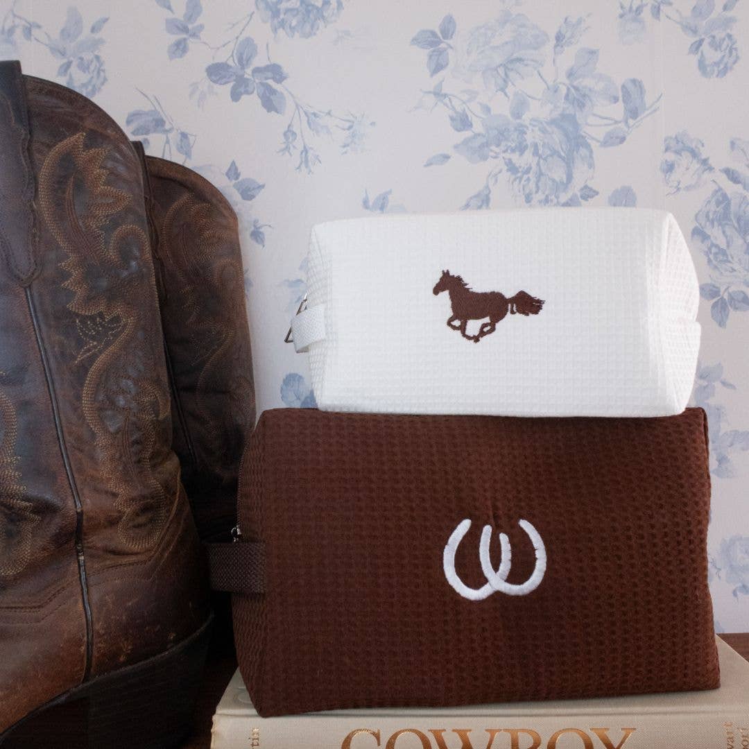 Brown Horseshoe Makeup Travel Bag