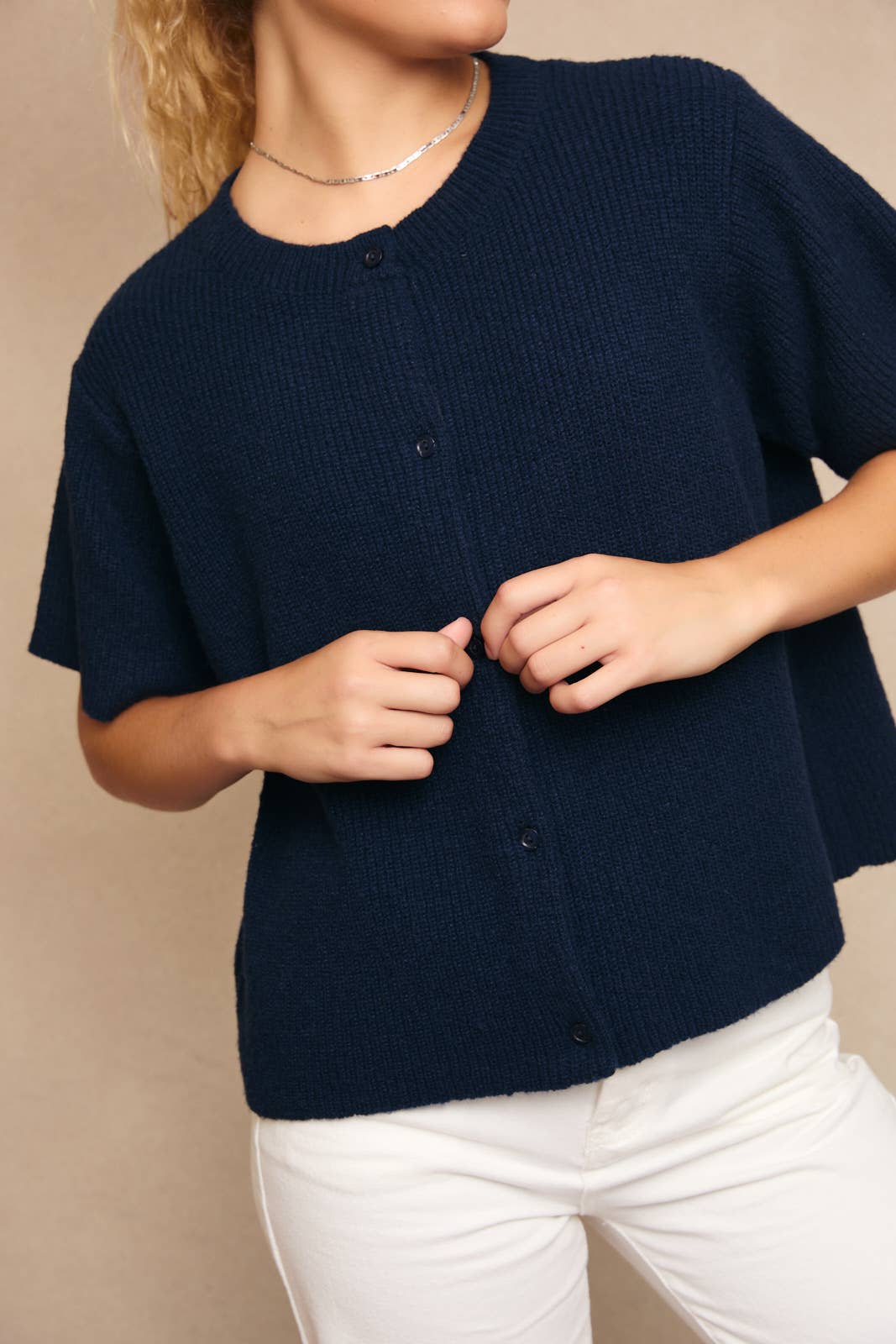 Round Neck Short Sleeve Sweater Cardigan