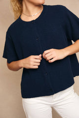 Round Neck Short Sleeve Sweater Cardigan