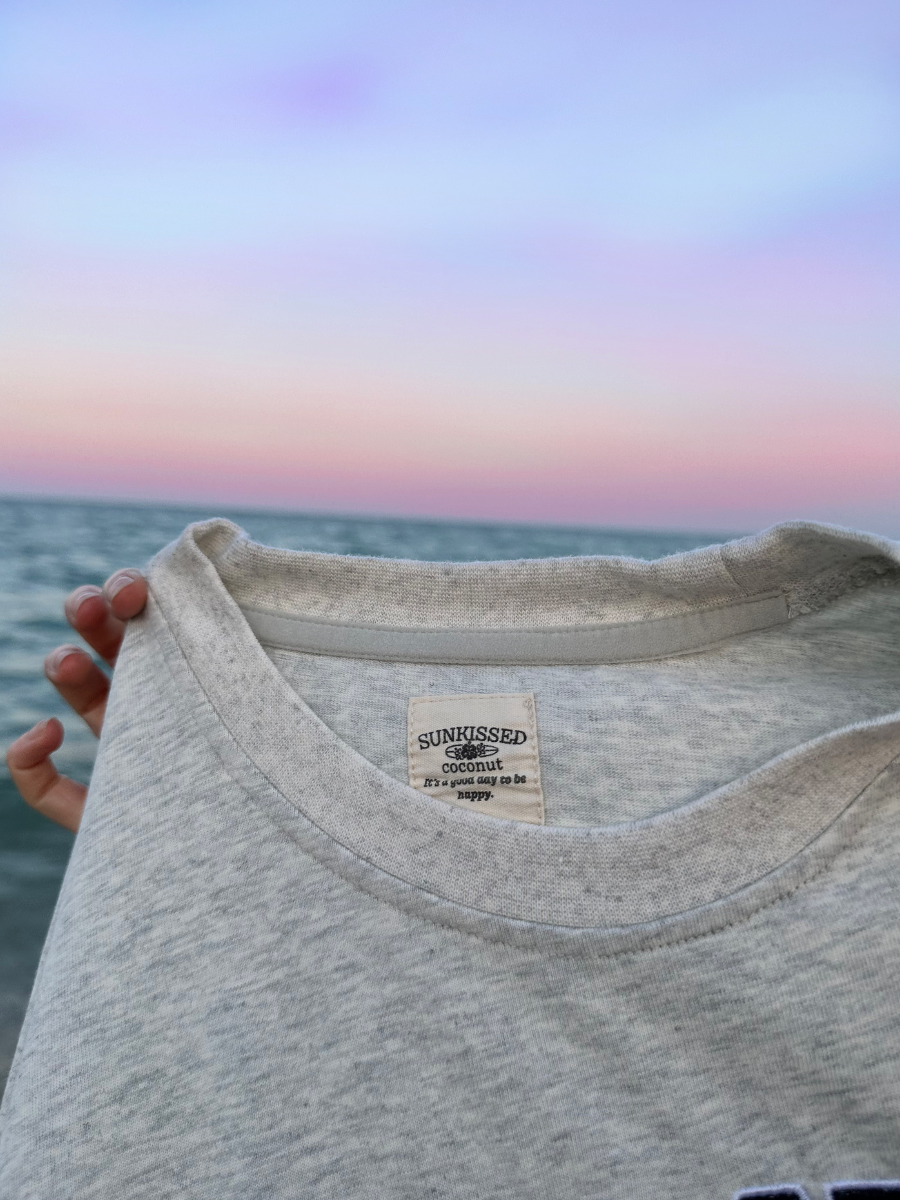 Pearl Grey United States of America Embroider Flag Tee