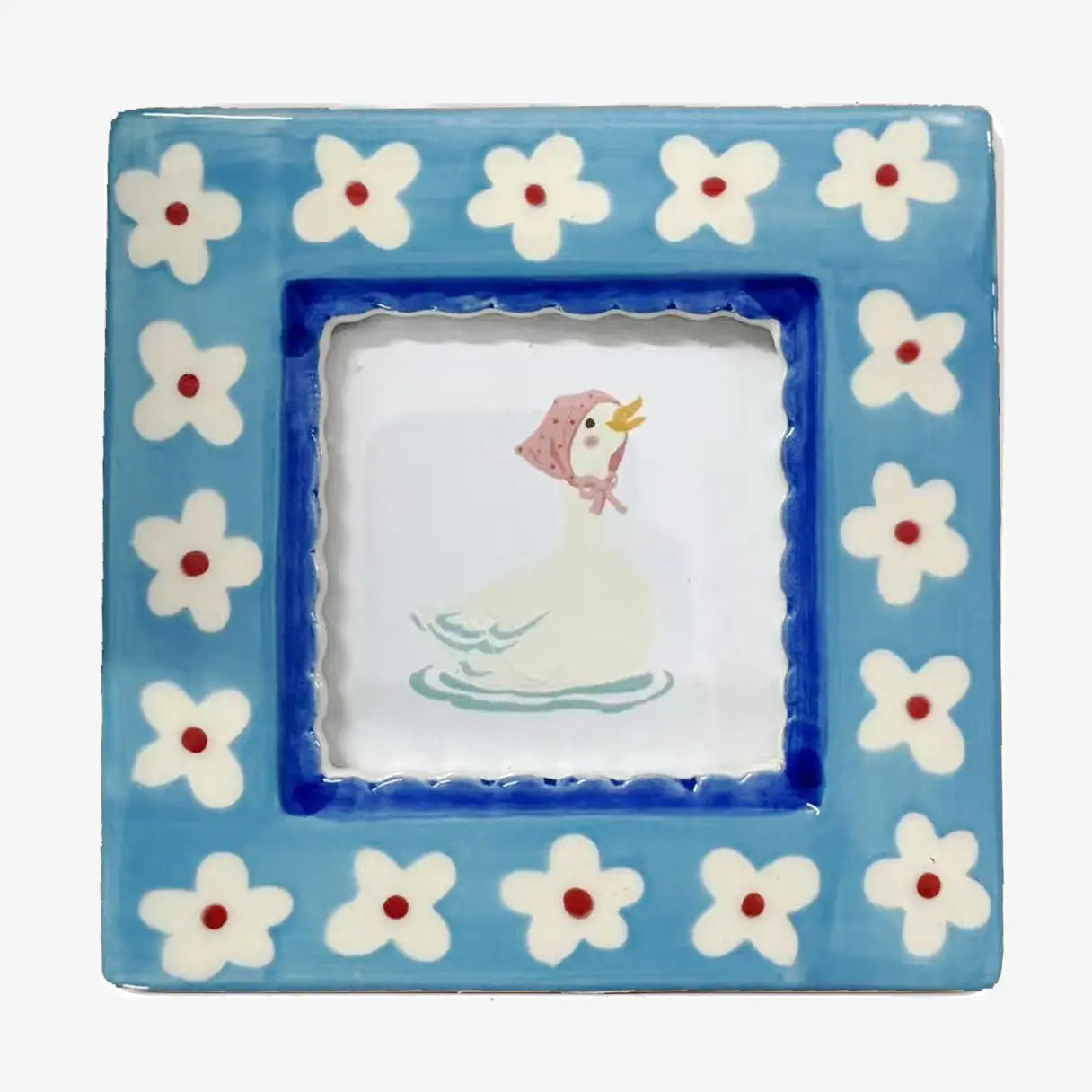 Hand-Painted Ceramic Photo Frame, Blue Flowers