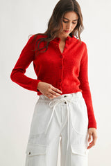 Knit Wool Cardigan - Red
