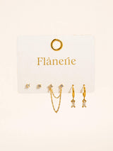 Roussa 18K Gold Non-Tarnish CZ Chain Earring Set