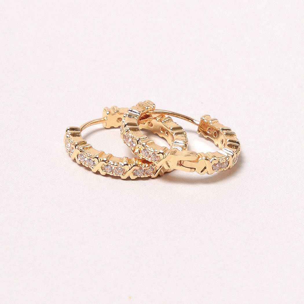 14K Gold-Dipped Rhinestone Hoop Earring