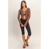 Pearl Button Sheer Lace Cardigan Top