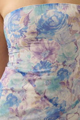 Asymmetrical Strapless Drop-Waist Maxi Dress - Blue