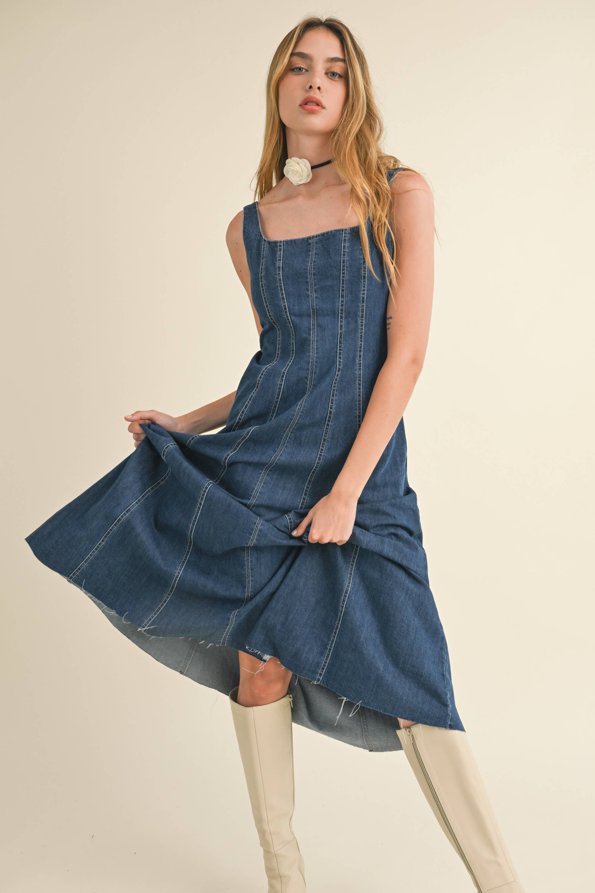 Paneled Denim Dress